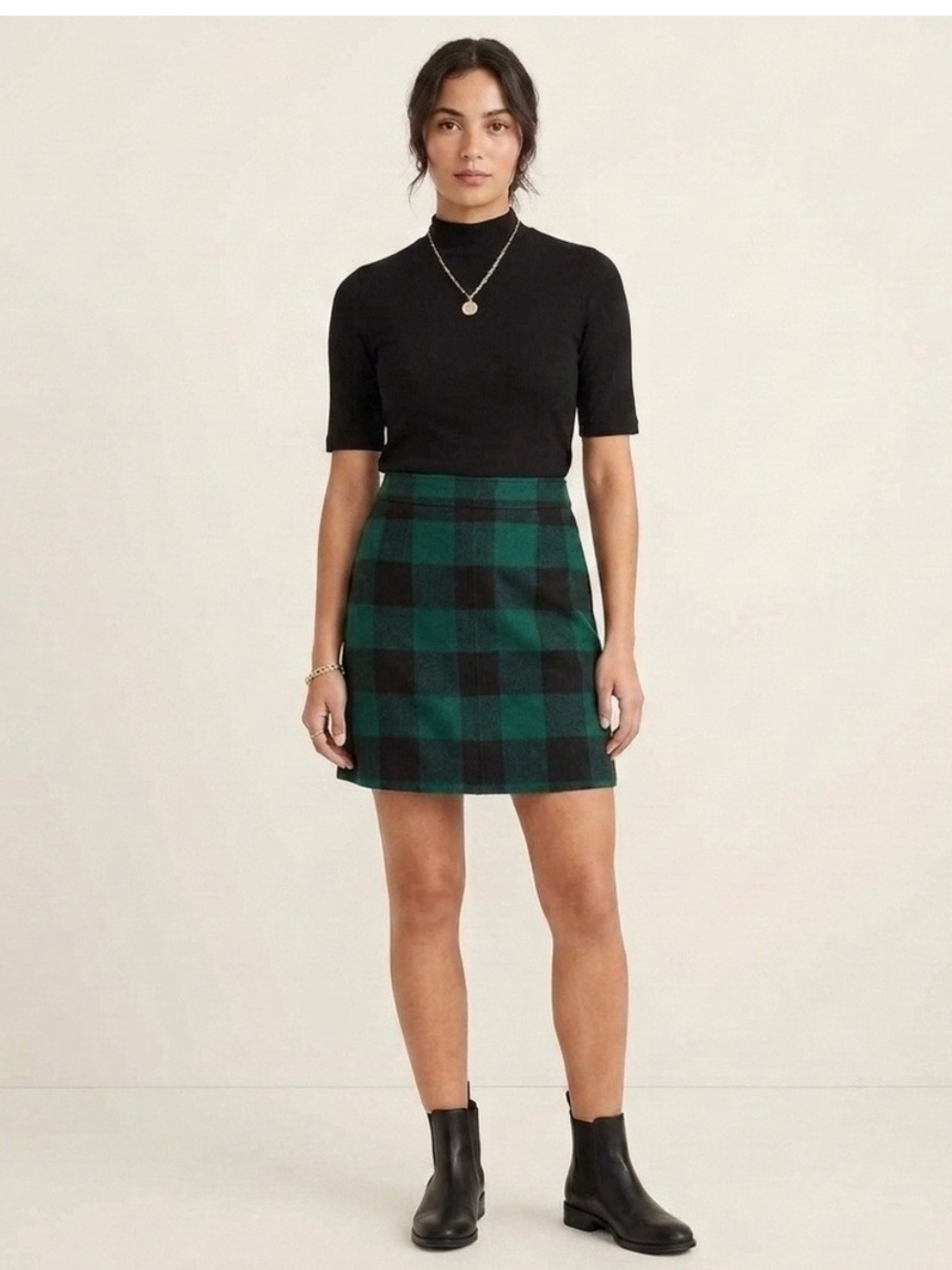J. Crew Factory Green and Black Buffalo Plaid Mini Skirt
